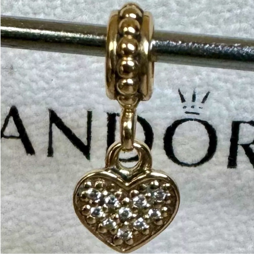 Authentic PANDORA 14k Gold and Diamond Pave Brilliant Heart Dangle
Charm